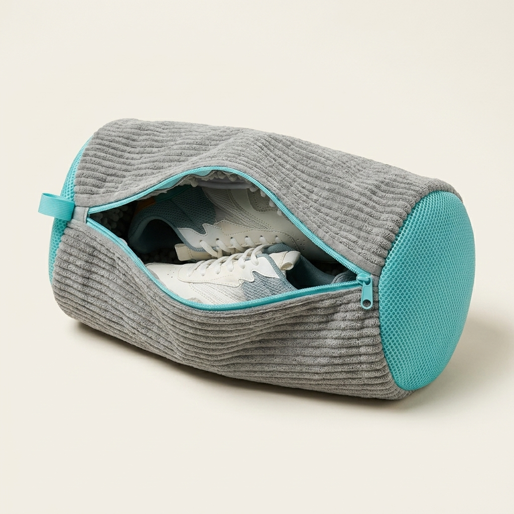 [Gray] Seraveo shoe wash bag open with sneakers inside