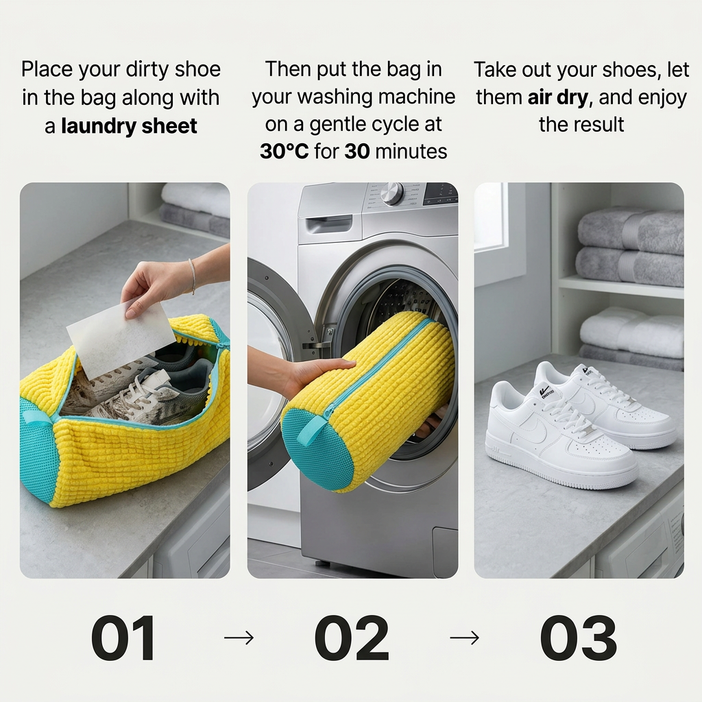 [Yellow] How to use Seraveo shoe wash bag - 3 step guide