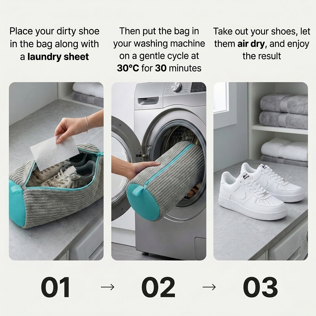 [Gray] How to use Seraveo shoe wash bag - 3 step guide
